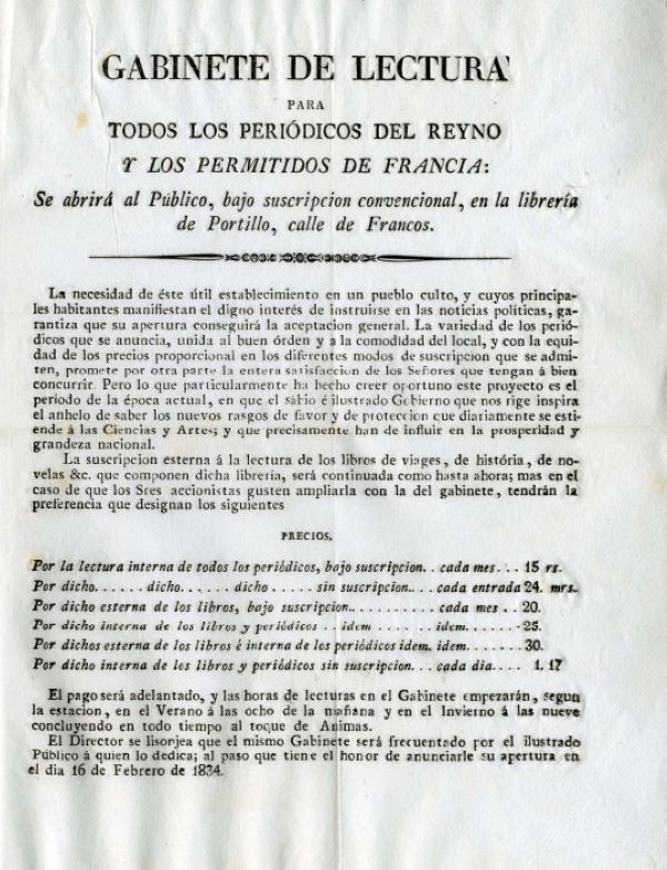 Un viaje al pasado: El Gabinete de Lectura de Jerez (1834)