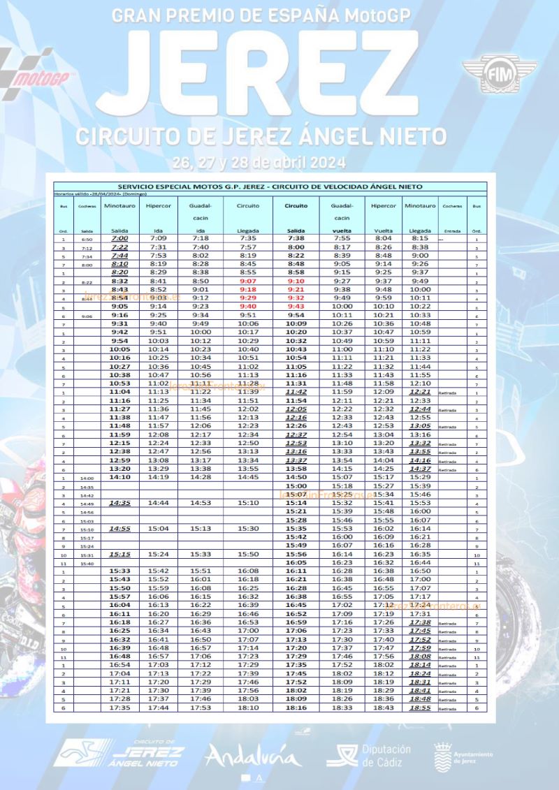 Servicio especial de autobuses urbanos para el MotoGP de Jerez