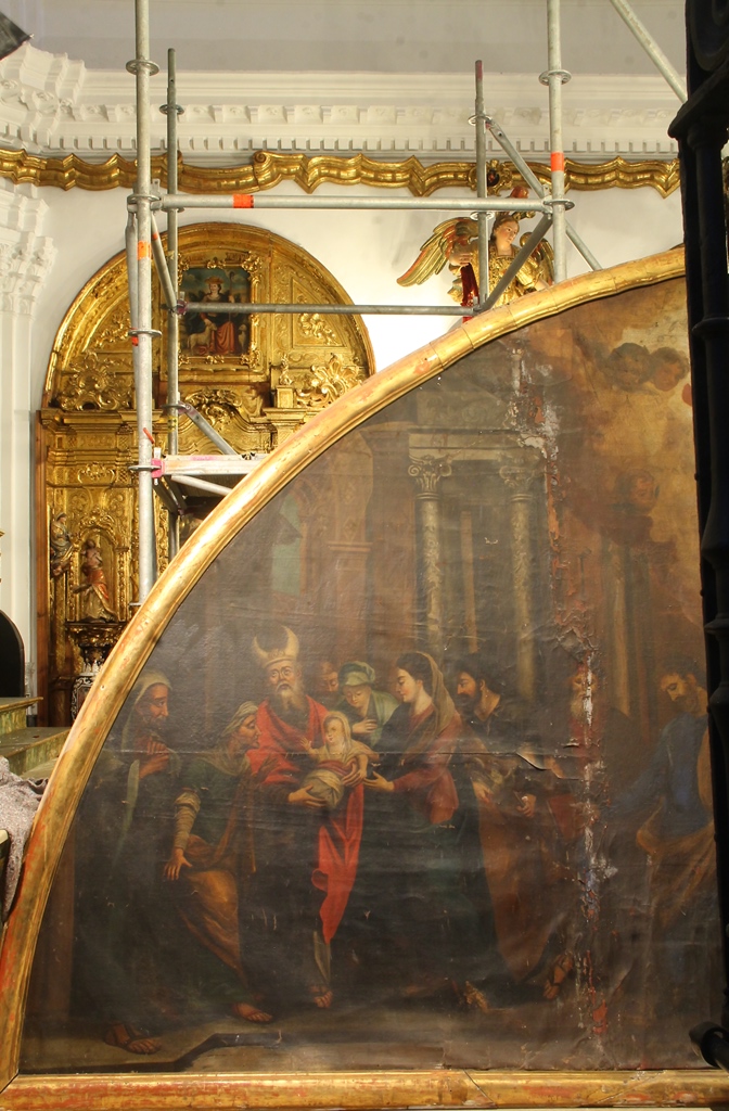 Restauración del cuadro central en la capilla de Ntra. Sra. de los Dolores de Servitas en la iglesia de San Lorenzo de Cádiz