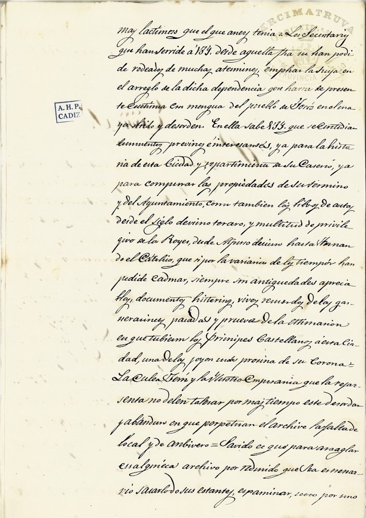 Folio manuscrito de 1840 que detalla los valiosos documentos históricos del archivo de Jerez, desde libros de actas del siglo XIII hasta privilegios reales.