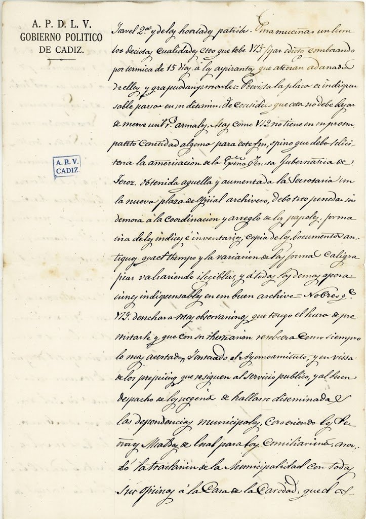 Folio manuscrito de 1840 con la propuesta de dotar con 9000 reales el sueldo del archivero de la Casa Capitular de Jerez.