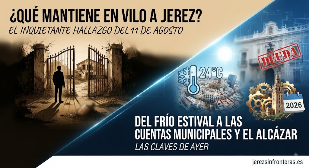 Imagen resumen de los temas más leídos en jerezsinfronteras.es con misterios, fincas abandonadas y la actualidad local del 11 de agosto