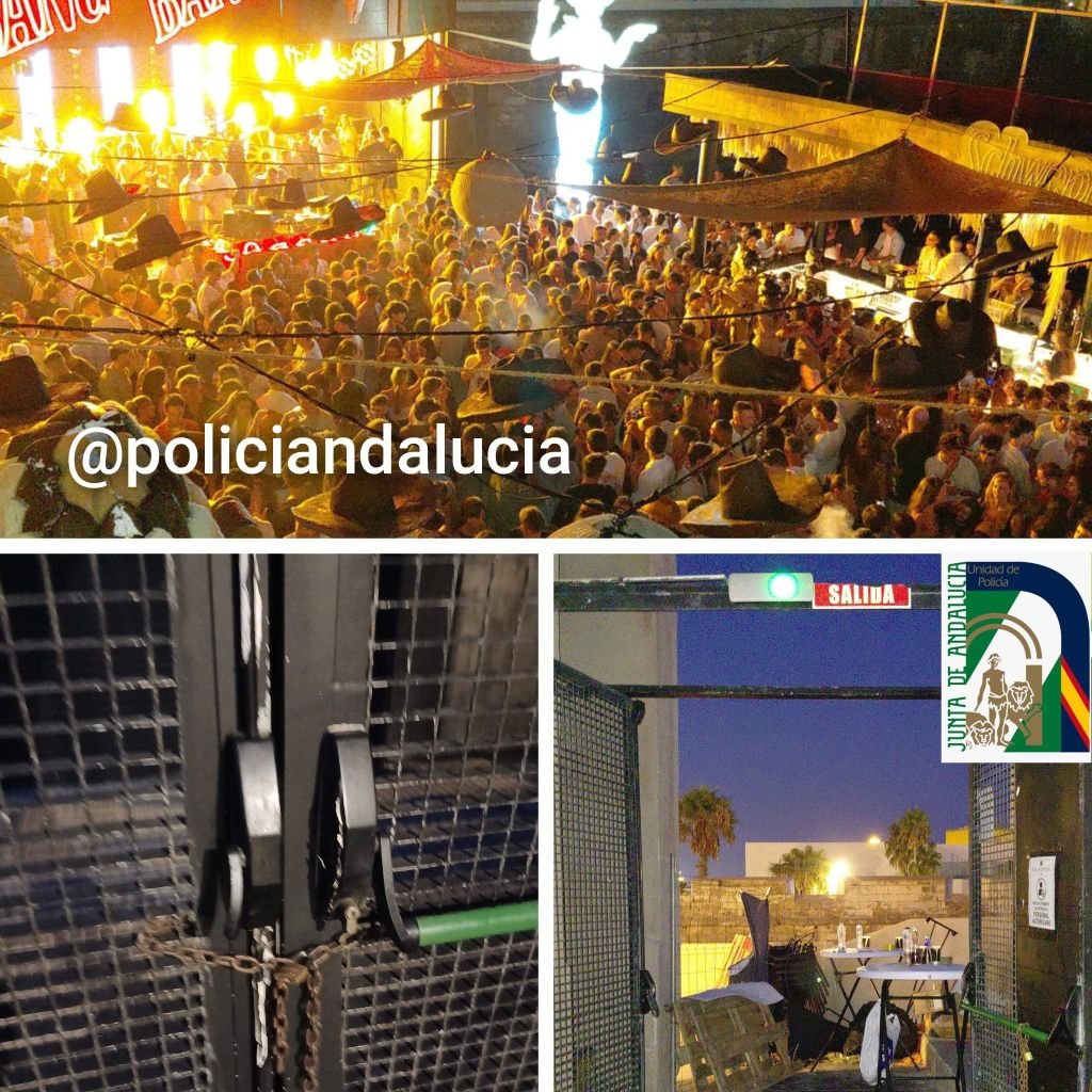 Inspección policial en una discoteca de Costa Ballena (Rota) con exceso de aforo y salidas de emergencia bloqueadas con cadenas.