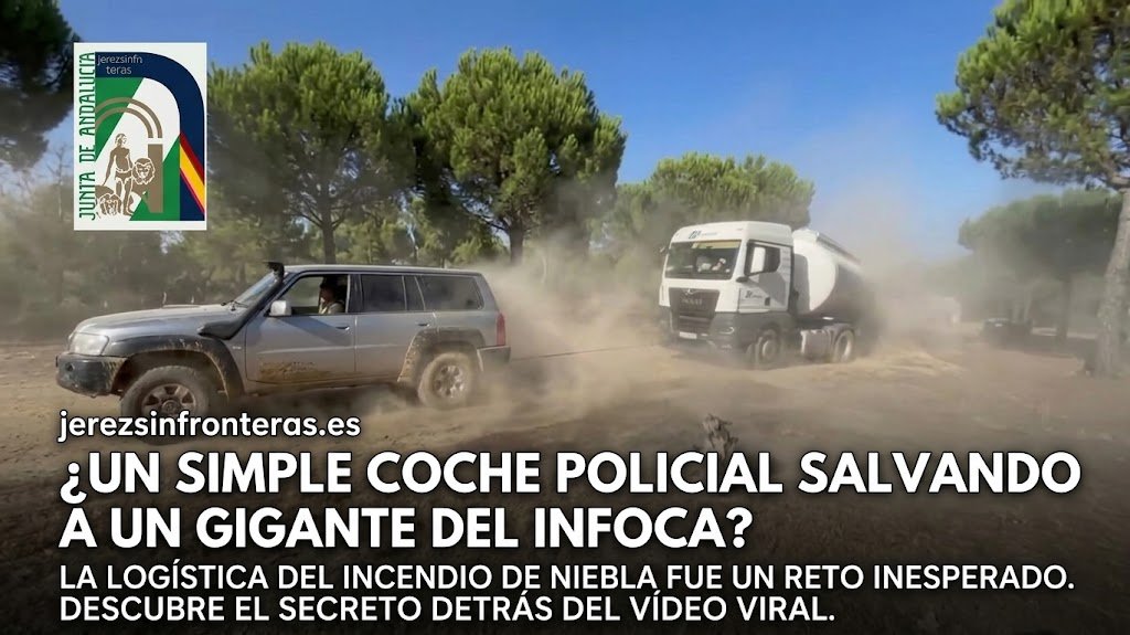 La Policía de Andalucía auxilia a camión cisterna del INFOCA atascado en Niebla para evitar el colapso del suministro de agua.