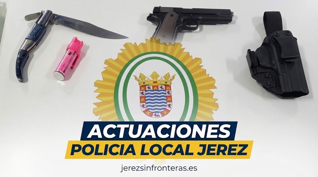 Armas requisadas e intervenciones de la Policía Local de Jerez durante los controles de seguridad.