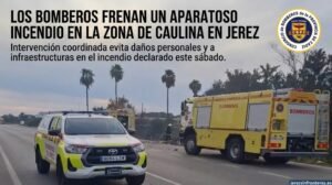 Los bomberos frenan un aparatoso incendio en la zona de Caulina en Jerez
