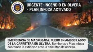 Fuego a ambos lados de la carretera en Olvera: la difícil intervención que obligó a activar el Plan Infoca