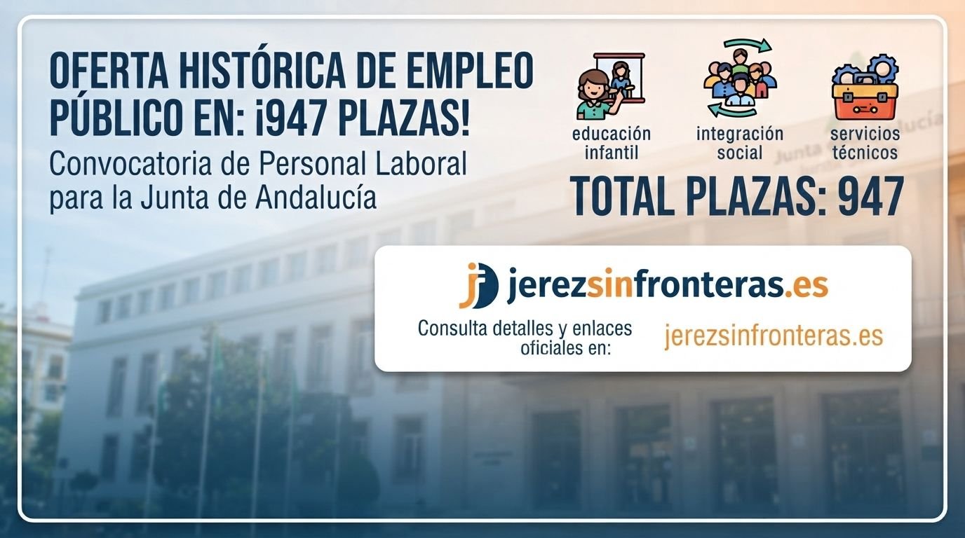 Imagen de cabecera en formato horizontal 16:9 sobre la oferta pública de empleo de la Junta de Andalucía con 947 plazas.