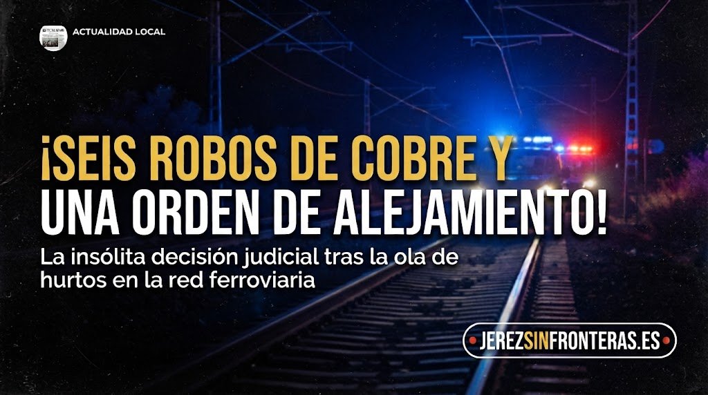 Imagen horizontal de cabecera con el titular sobre seis robos de cobre en la red ferroviaria y una orden de alejamiento judicial. alejamiento ladrón cable ADIF