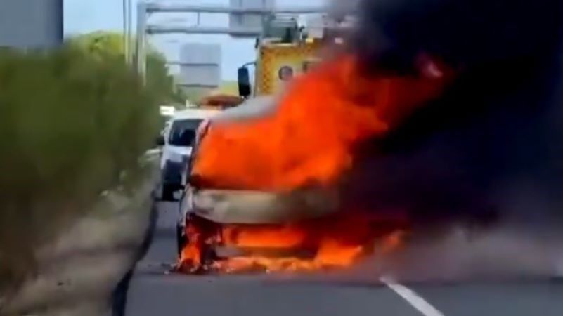 Vídeo | Bomberos de Jerez sofocan incendio de vehículo en la AP-4