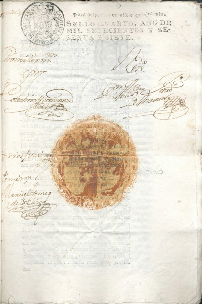 Detalle de los sellos oficiales y firmas autógrafas del expediente de 1767 en el Archivo Municipal de Jerez.