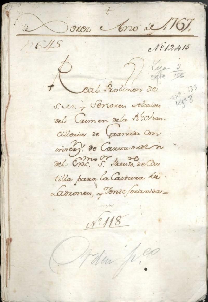 Portada del expediente original de 1767 custodiado en el Archivo Municipal de Jerez sobre la Real Provisión de la Chancillería de Granada.