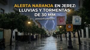 AEMET eleva a nivel naranja la alerta en Jerez por fuertes lluvias de hasta 30 mm en una hora y tormentas