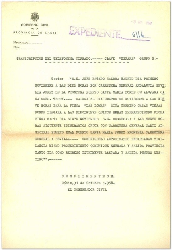 Transcripción del Telefonema Cifrado. Clave España. Tipo "B". 31/10/1958 
