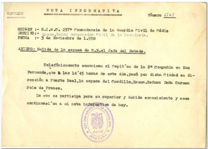  Comunicación de la Salida de la esposa de S.E. el Jefe del Estado 