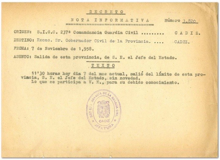 Comunicación de la salida de esta provincia de S.E. el Jefe del Estado 