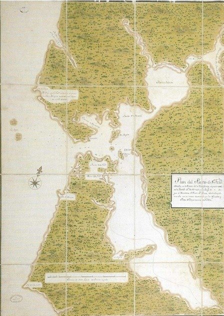 Plano del Puerto de San Francisco en color trazado en 1775.