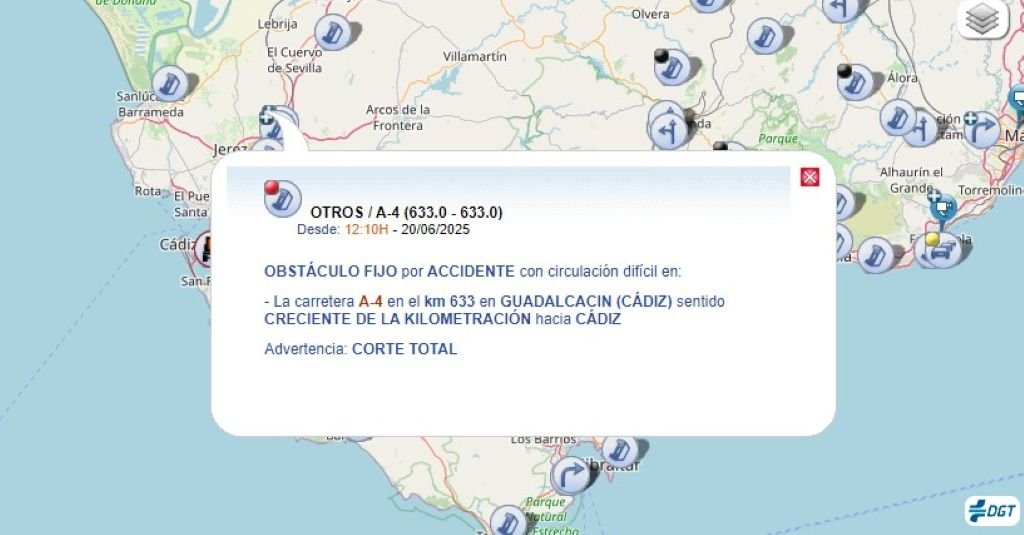 Accidente A-4: precaución extrema en la Autovía hacia Cádiz
