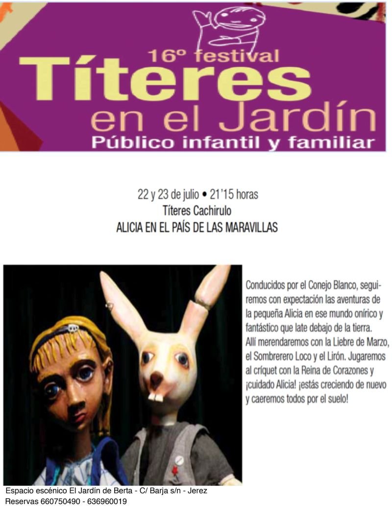 El 16° Festival «Títeres en el Jardín» presenta «Alicia en el País de las Maravillas»