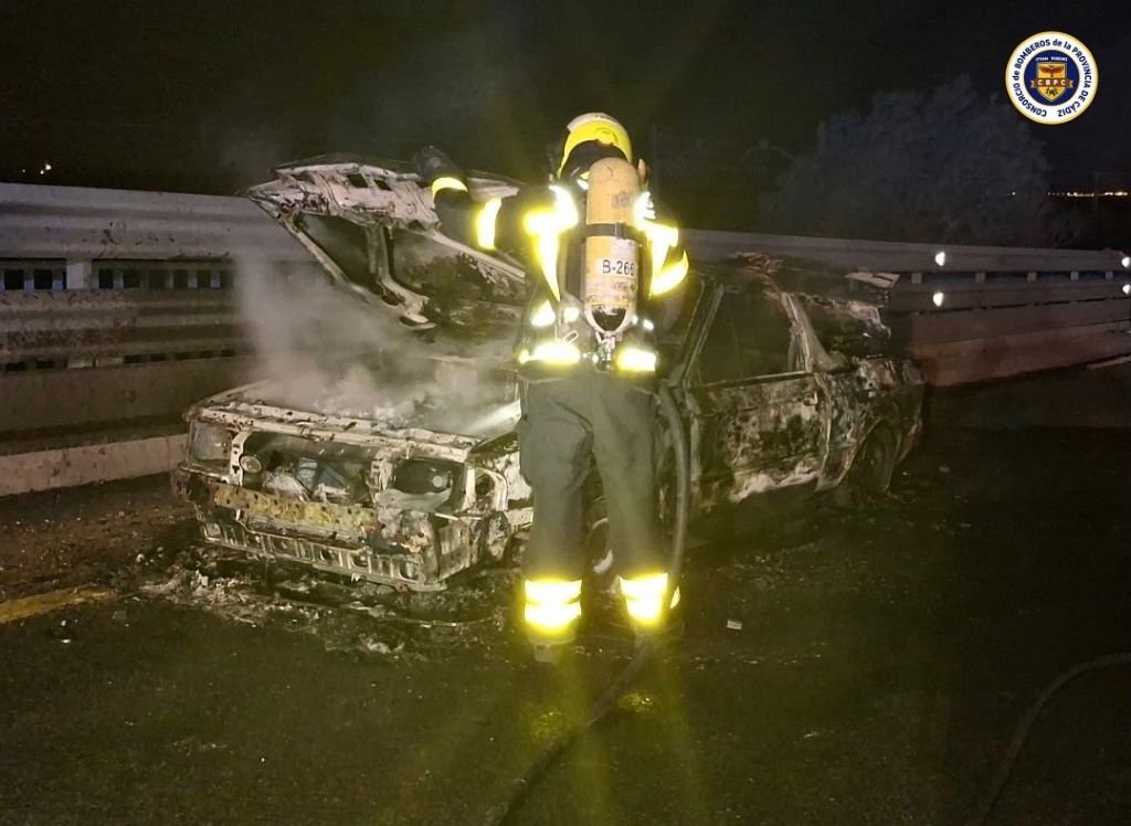 Vehículo calcinado en la CA-33 tras un incendio