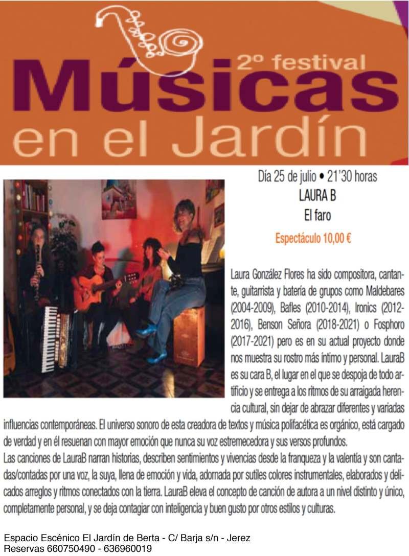 Segundo Festival «Músicas en el Jardín»: LauraB presenta «El Faro»