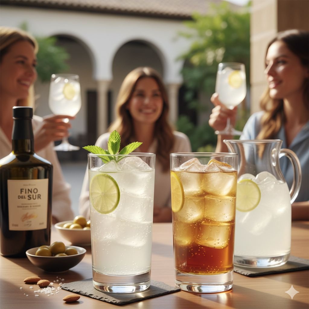 vino de jerez con hielo y refresco de lima-limón