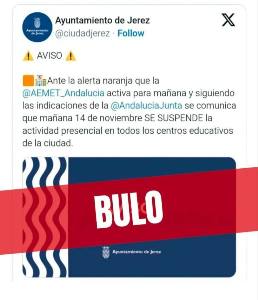 Aclaración urgente: las clases suspendidas en Jerez por alerta naranja son un bulo