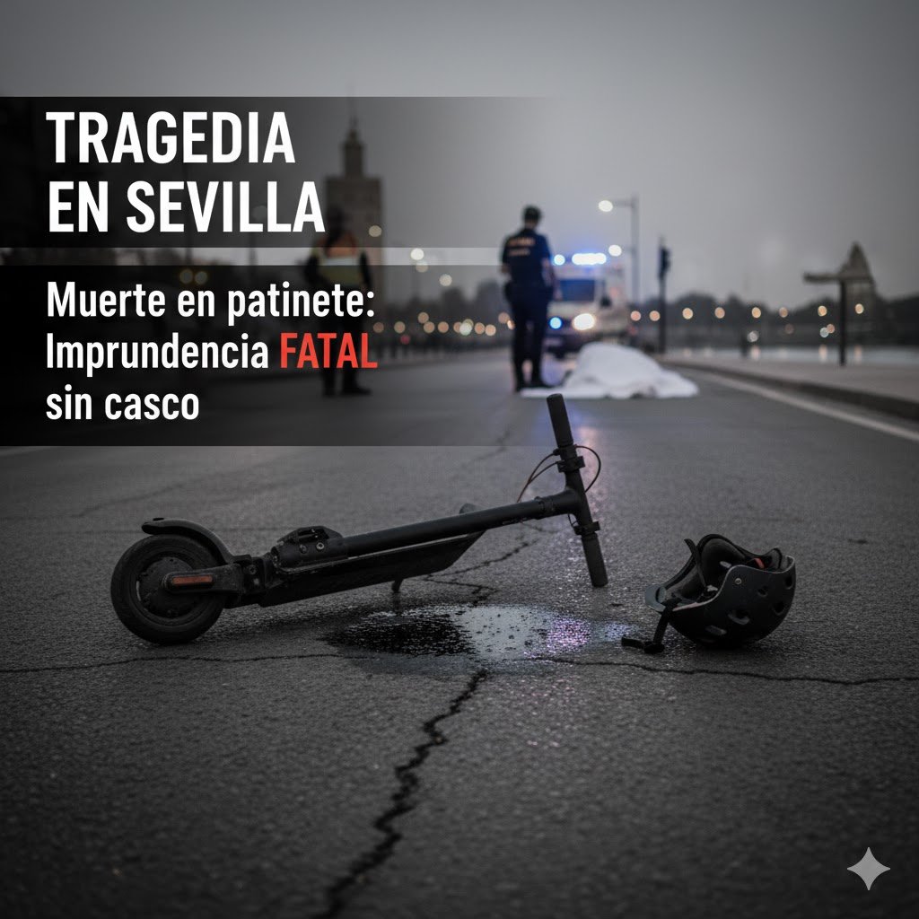 Tragedia en Sevilla: Muere un hombre de 49 años tras un choque frontal de patinetes; ninguno llevaba casco. Una imprudencia fatal que pone el foco en la inseguridad vial
