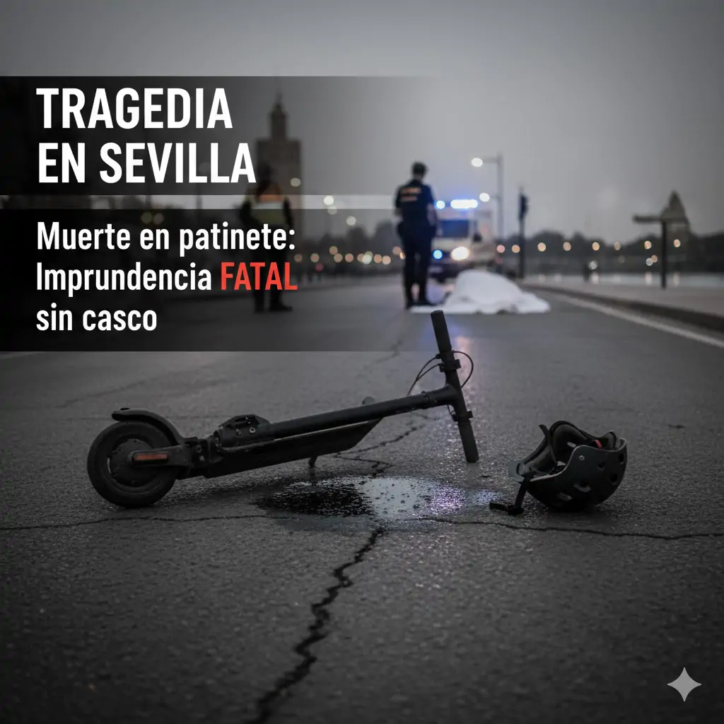 Tragedia en Sevilla: Muere un hombre de 49 años tras un choque frontal de patinetes; ninguno llevaba casco. Una imprudencia fatal que pone el foco en la inseguridad vial
