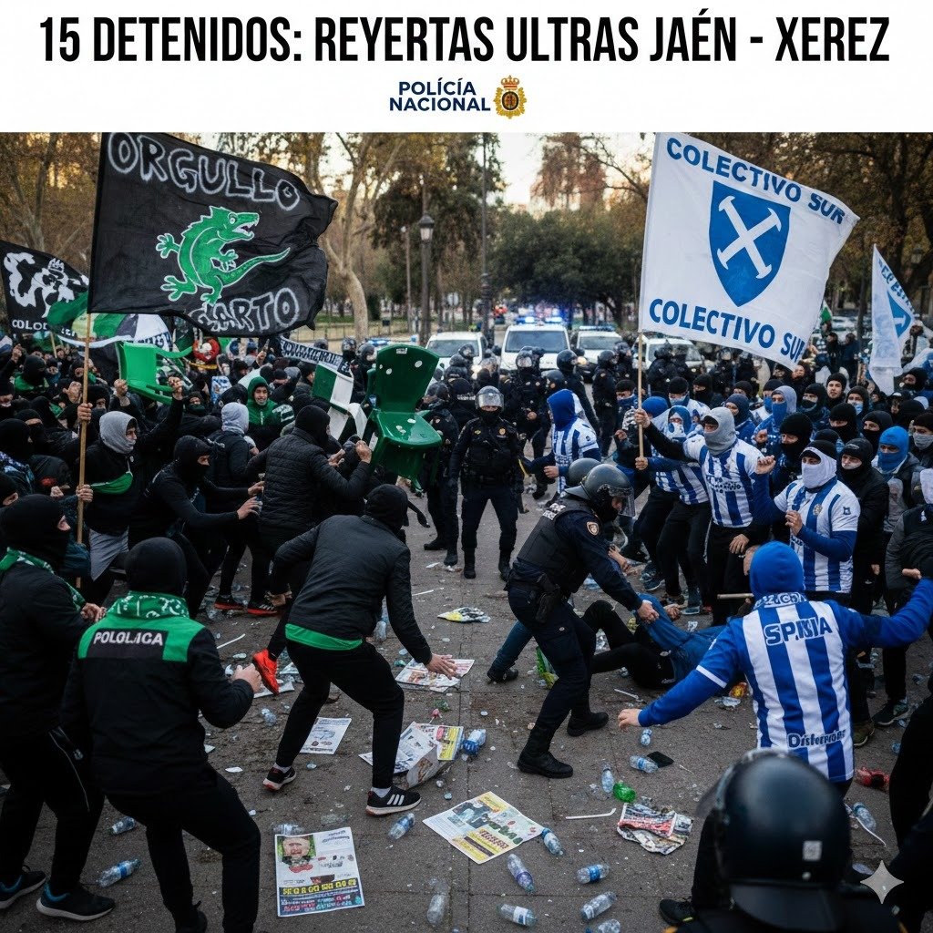 La Policía Nacional detiene a 15 ultras de Jaén y Jerez implicados en una brutal reyerta