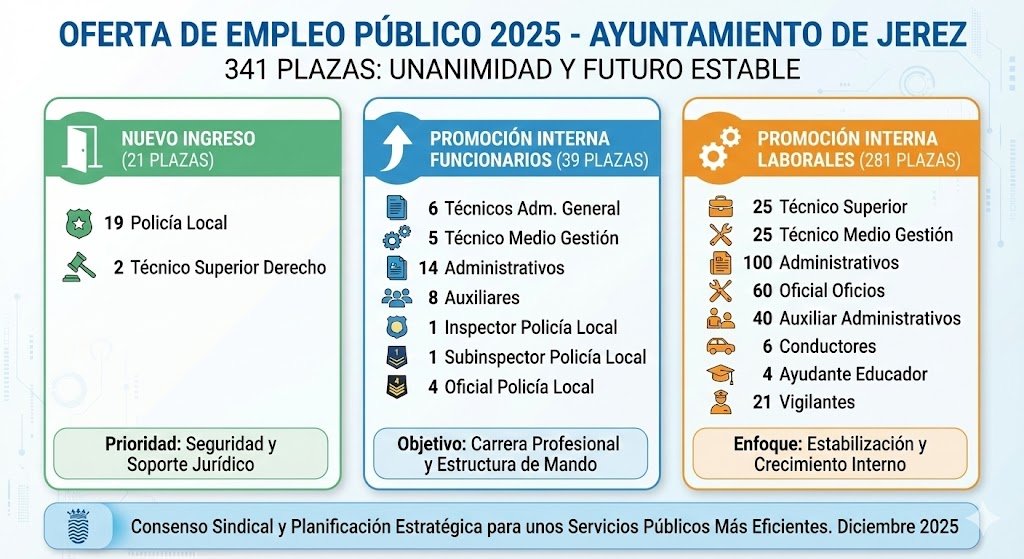 El Ayuntamiento de Jerez aprueba 341 plazas en su Oferta de Empleo Público
