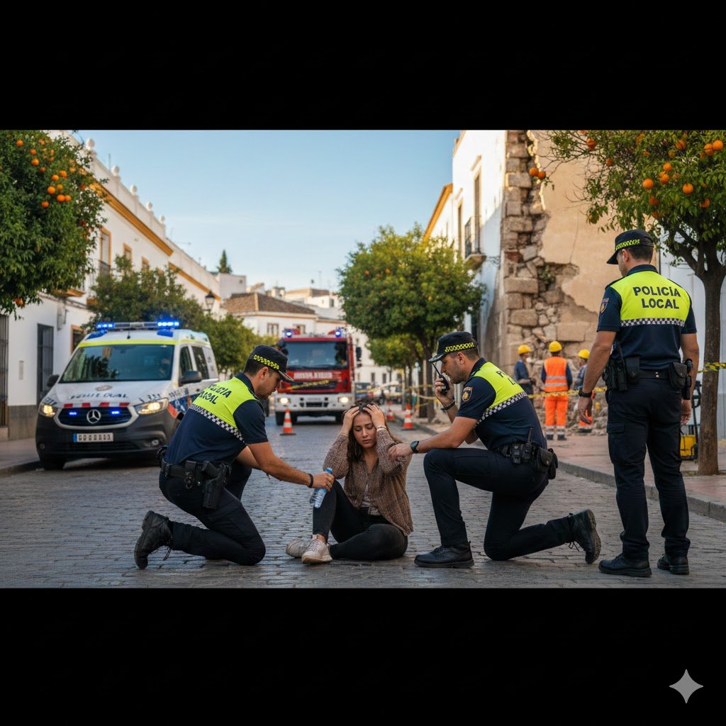 Intervenciones de emergencia: La Policía Local de Jerez auxilia a tres personas y asegura un muro en peligro