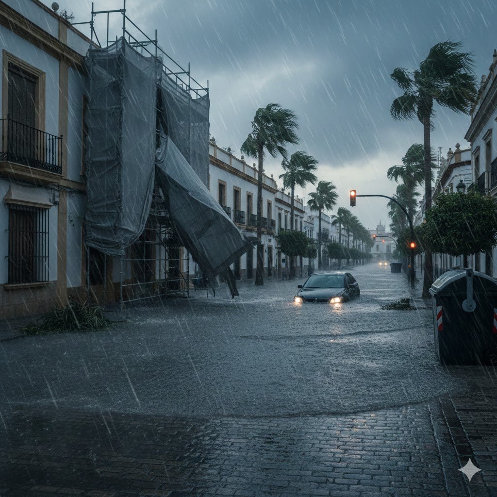 Alerta en Jerez: Protégete del temporal de lluvia y rachas de 80 km/h este martes