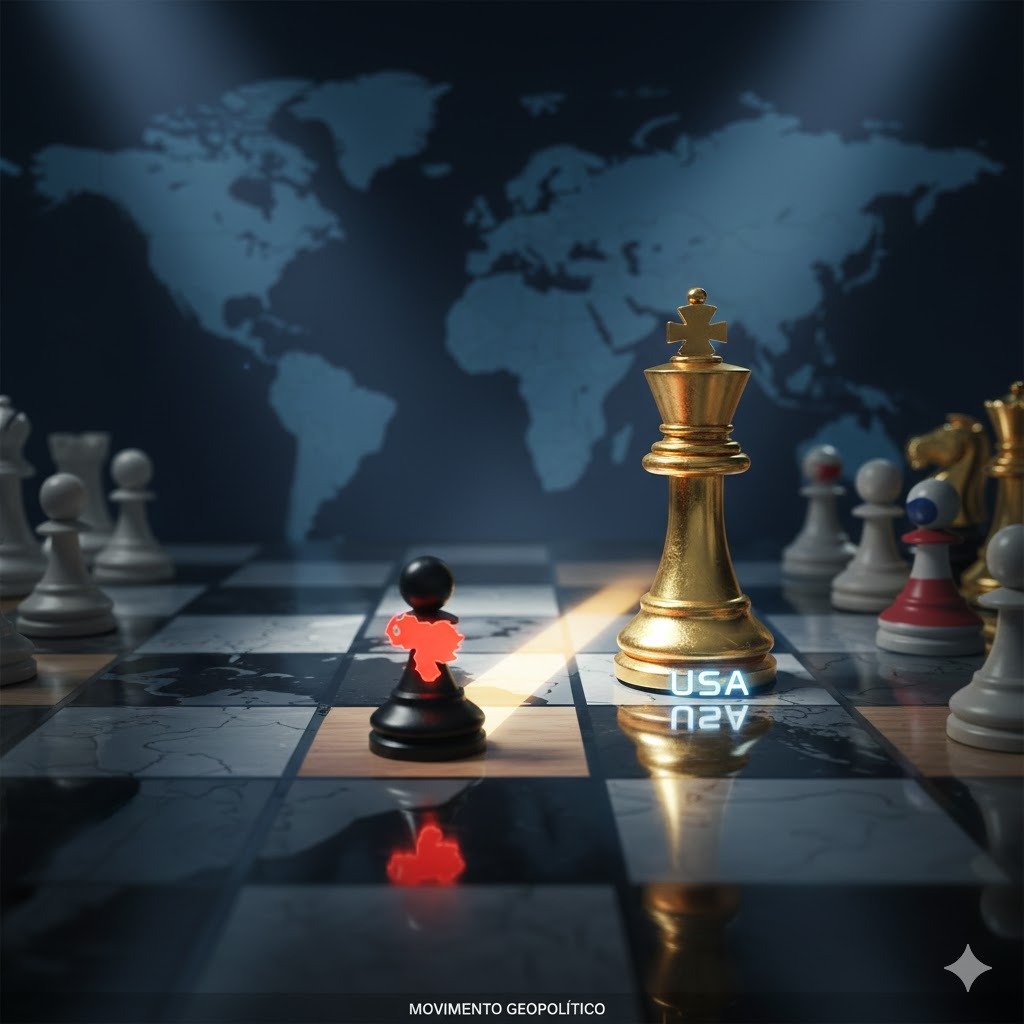 Tablero de ajedrez geopolítico con piezas moviéndose tras el impacto del arresto de Nicolás Maduro