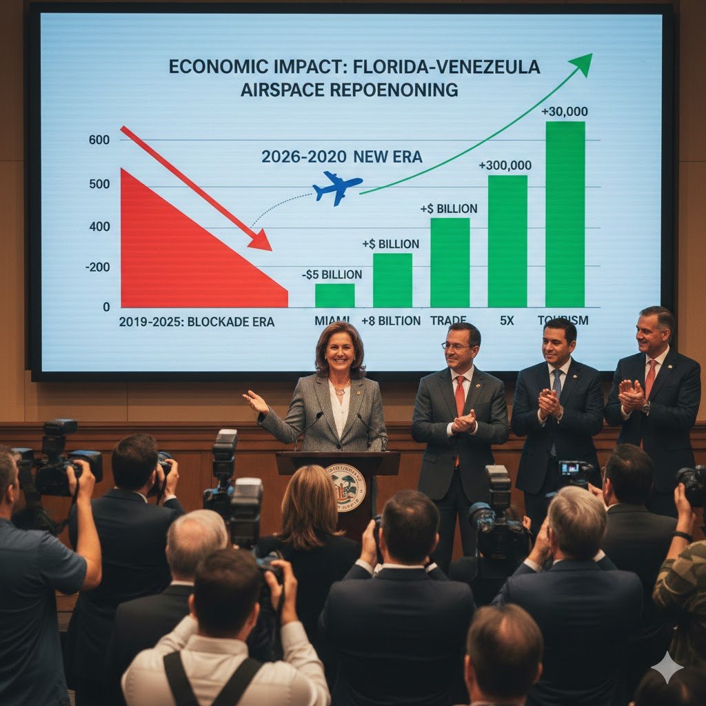 Gráfico de la Cámara de Comercio de Florida mostrando el impacto económico de la reapertura de vuelos con Venezuela.
