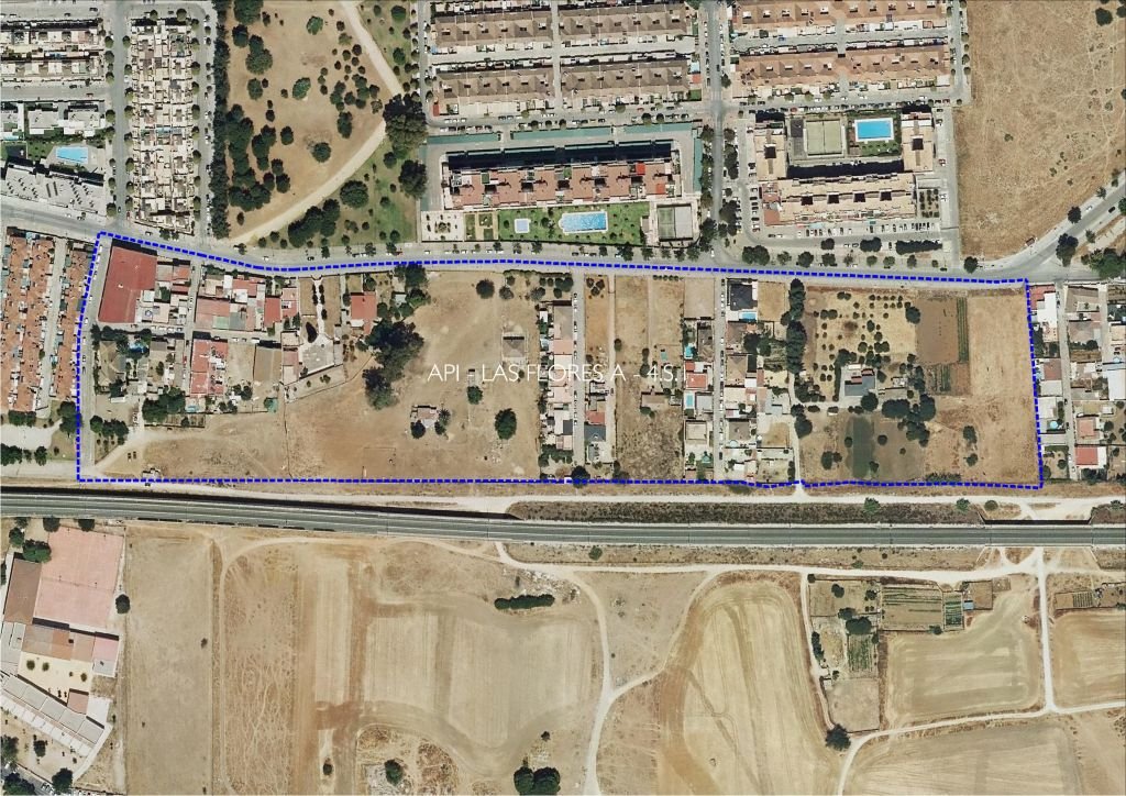 Vista aérea de la manzana F.1 en la barriada Las Flores de Jerez donde se proyecta la licencia de obras para nuevas viviendas y urbanización.