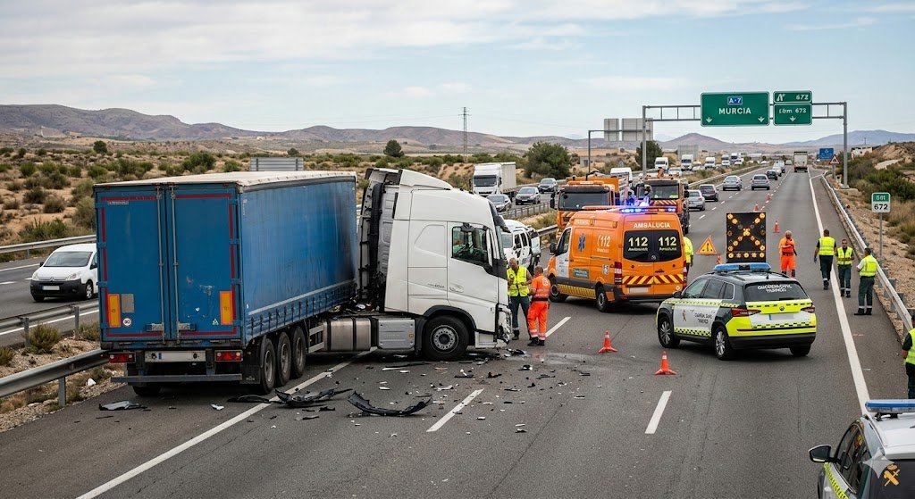 Un fallecido tras una colisión entre dos camiones en la A-7 a su paso por Almería