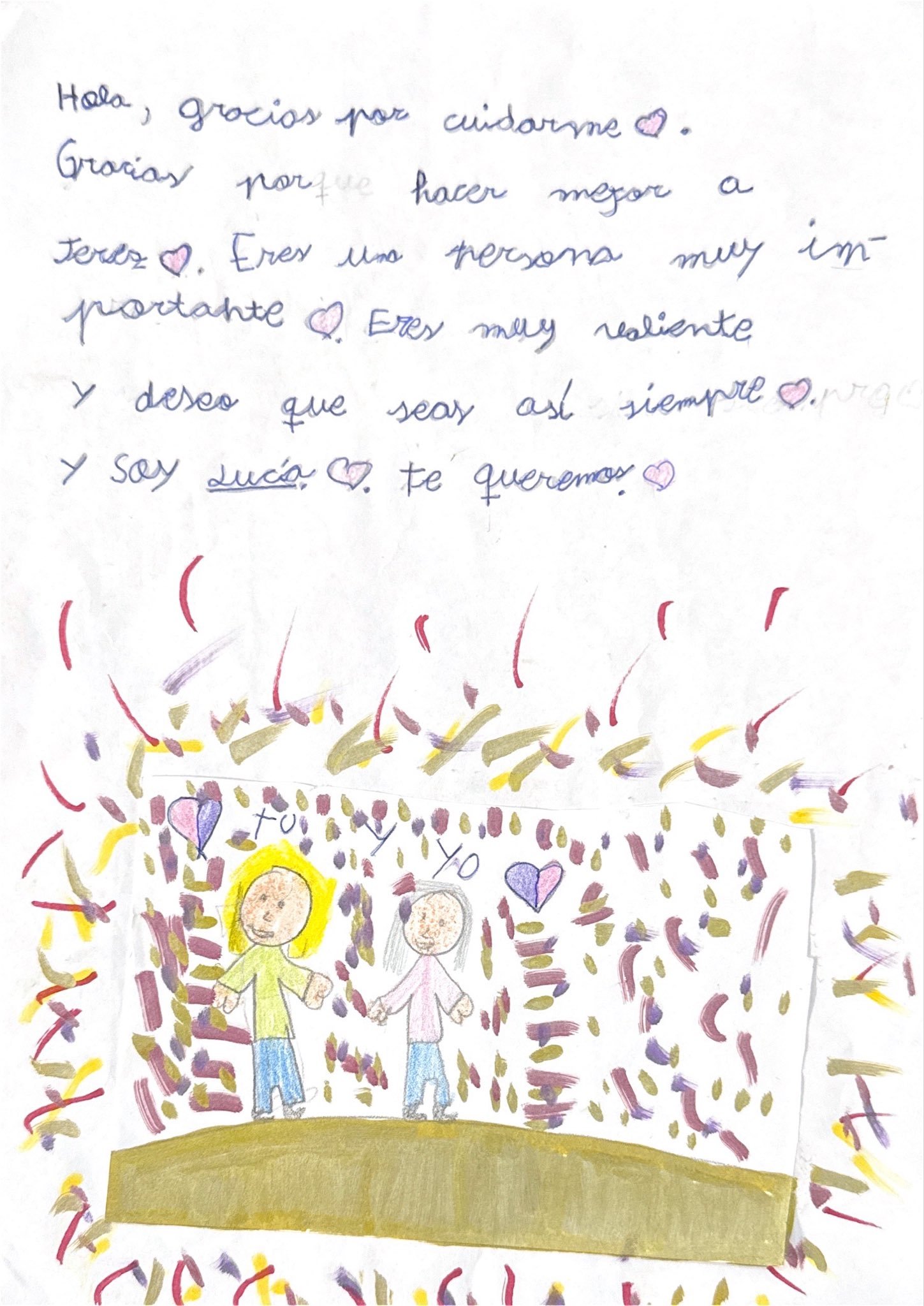 Carta manuscrita de la alumna Lucía dirigida a la alcaldesa de Jerez dándole las gracias por cuidarlos.