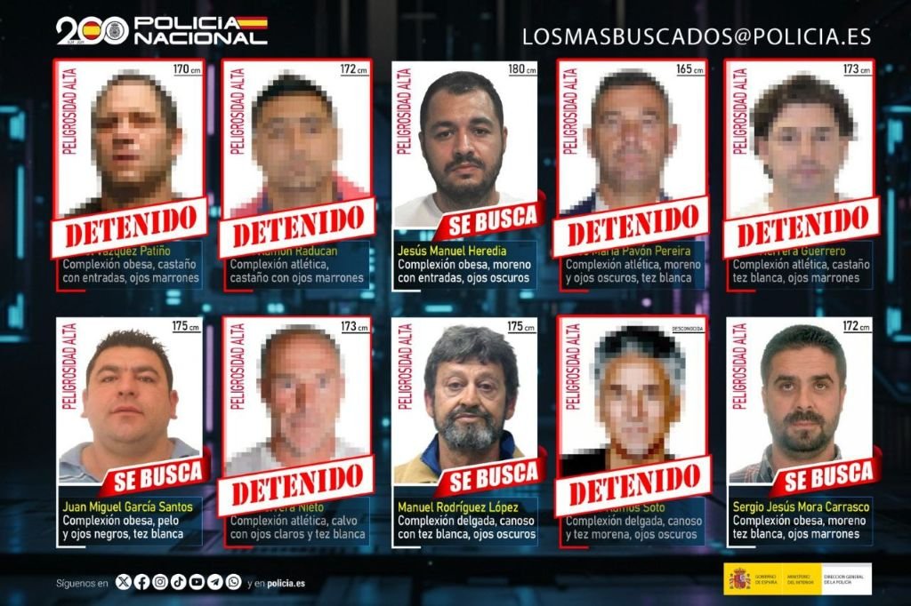 Cartel oficial de la campaña Los 10 más buscados de la Policía Nacional con información para la colaboración ciudadana.