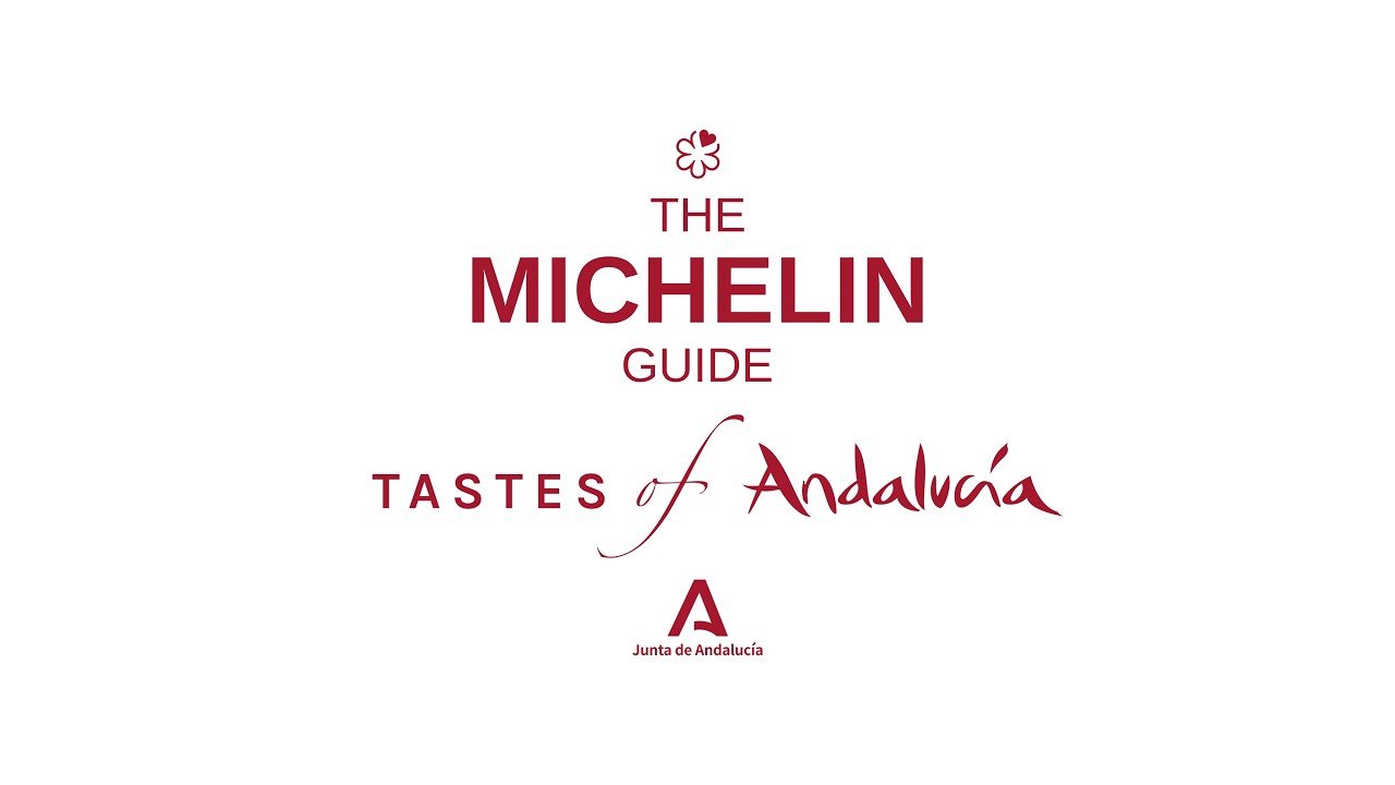 Logotipos oficiales de The Michelin Guide, el proyecto Tastes of Andalucía y la Junta de Andalucía sobre fondo blanco para la promoción de Jerez Capital Española de la Gastronomía.