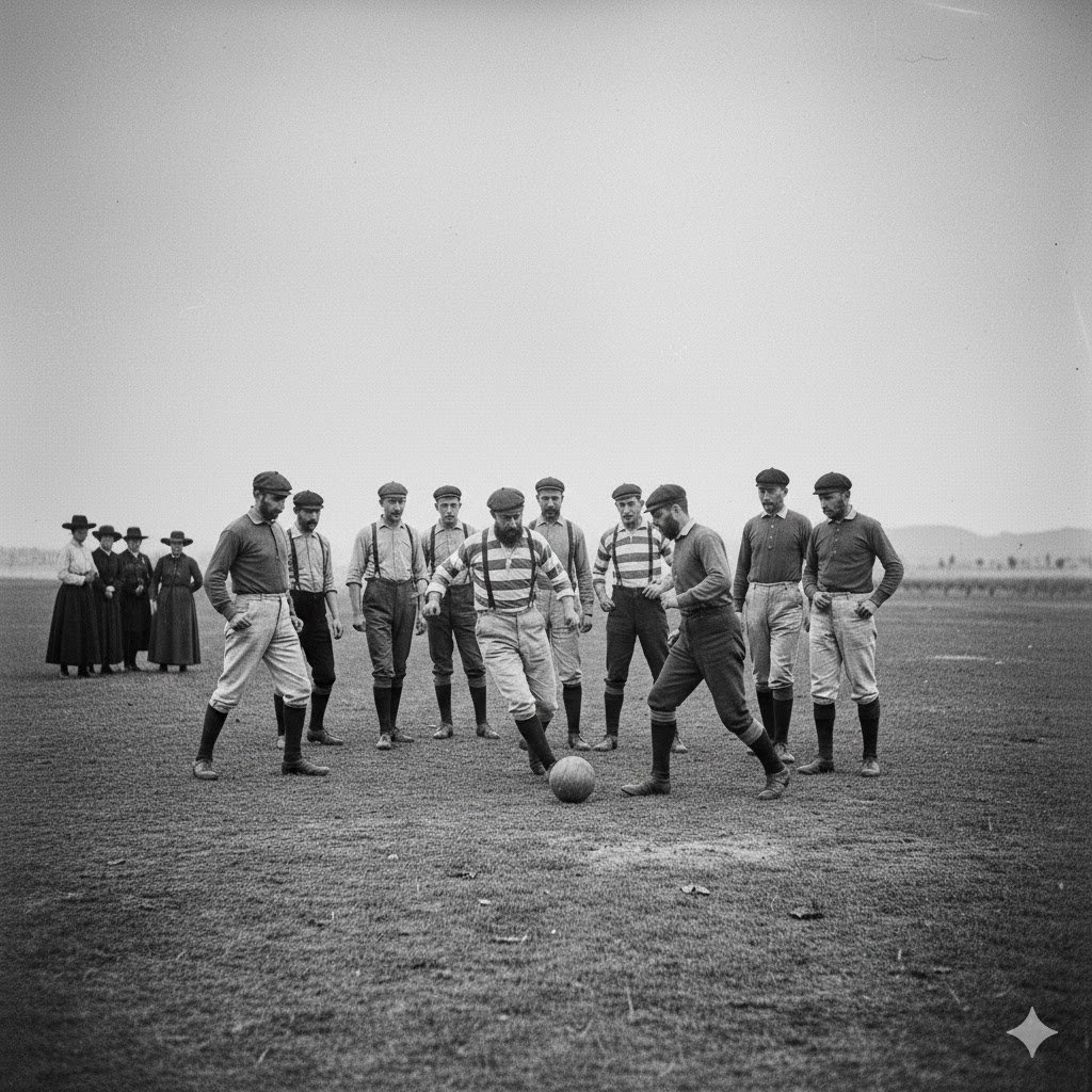 Recreación histórica del primer partido de fútbol jugado en España en 1869 entre el Jerez Cricket Club y marineros británicos en un campo de Jerez de la Frontera.