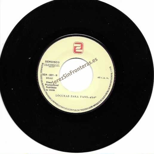 Etiqueta central del disco de vinilo Tacones Cara B con la canción Locuras para fans y logo de Serdisco.