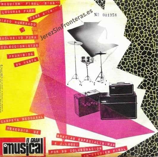 Contraportada numerada 001958 del disco Tacones Réquiem Final con marca de agua de jerezsinfronteras.es y créditos de El Gran Musical.