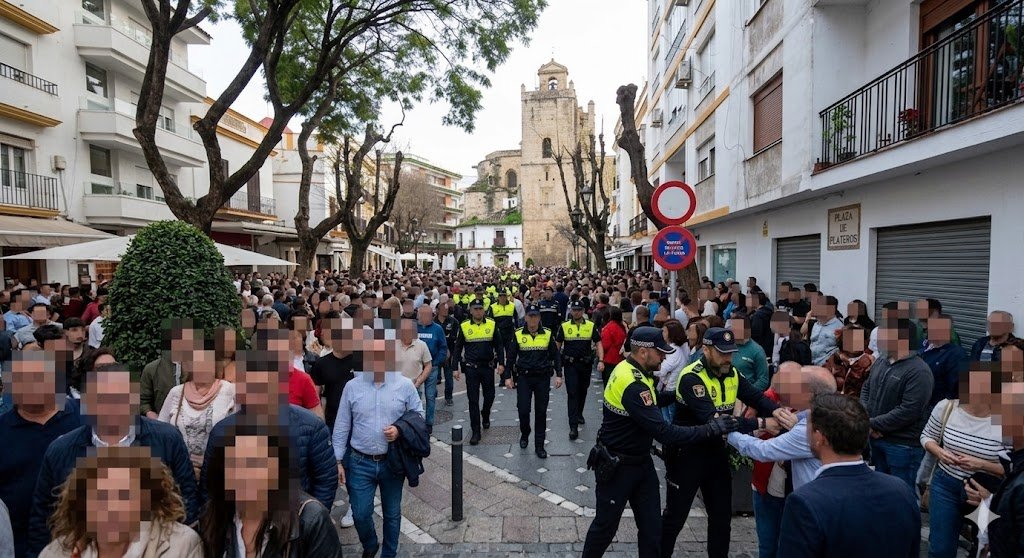 La Policía Local de Jerez interviene en la plaza de Plateros por un altercado durante el Lunes Santo
