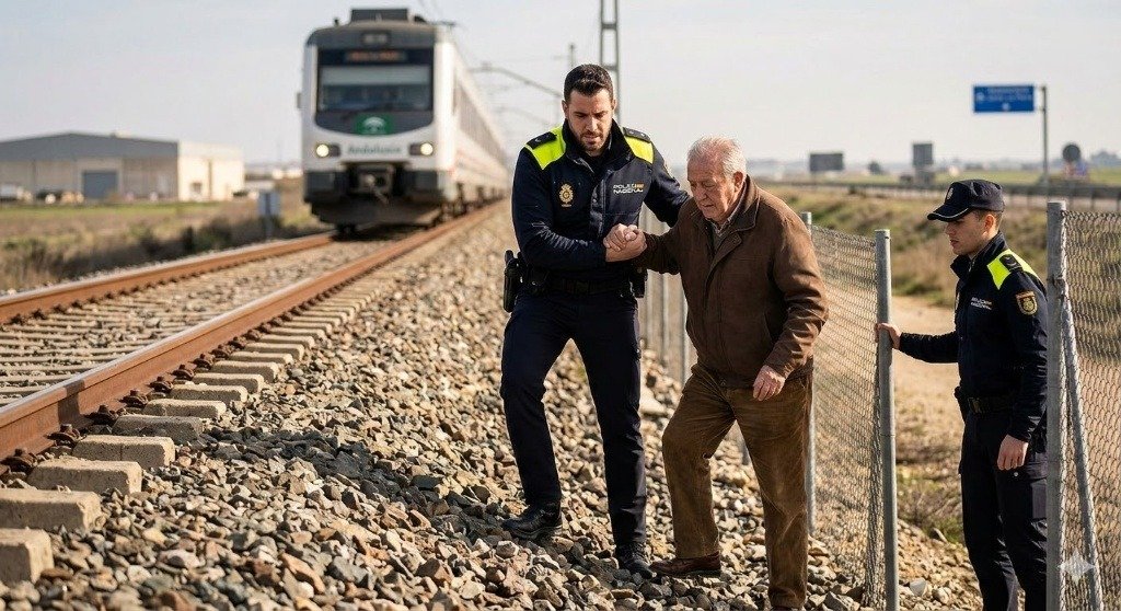 La Policía Nacional salva a un anciano desorientado en las vías del tren cerca de Jerez