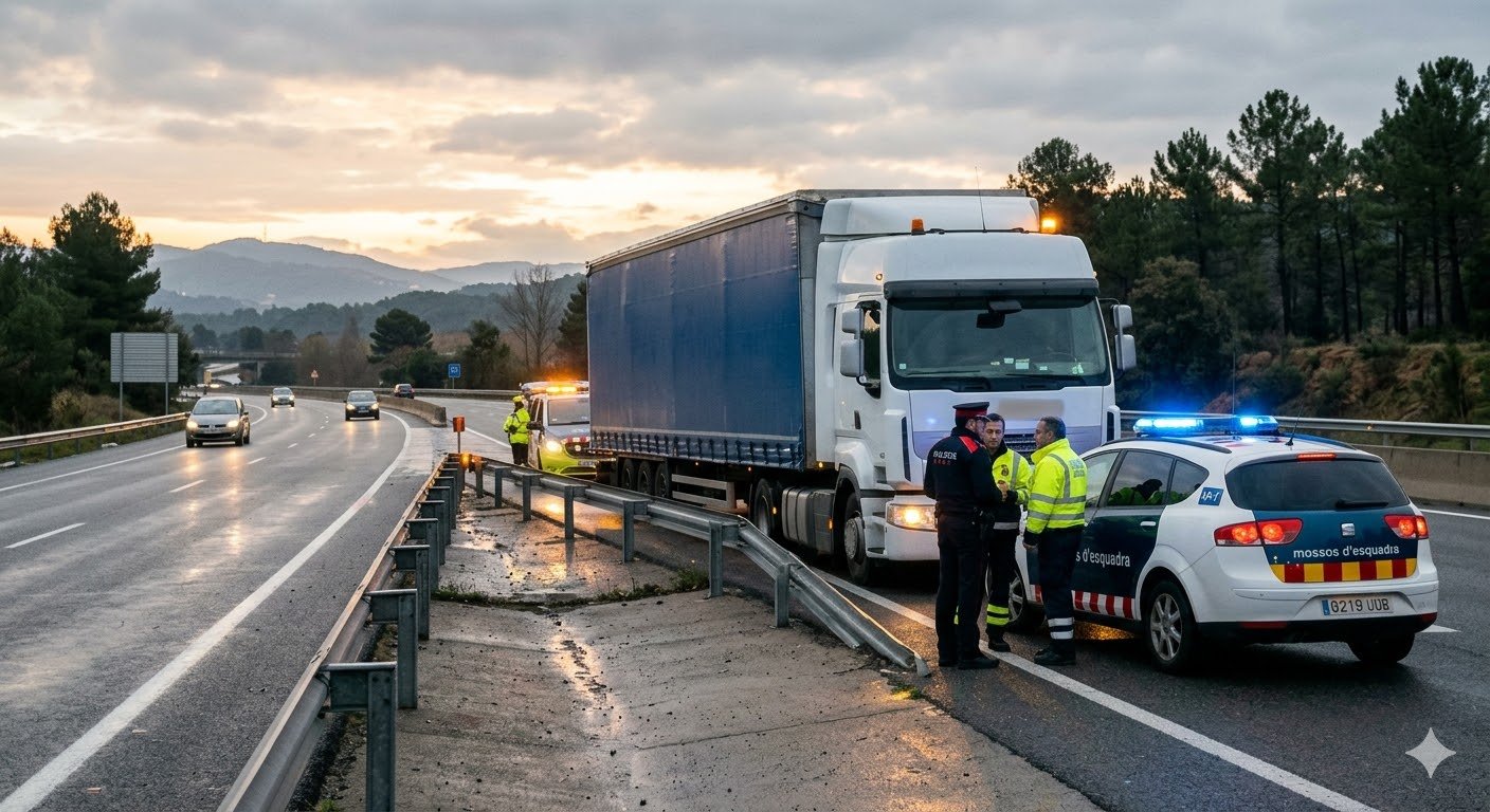 Un joven de Girona muere atropellado por un camión en la AP-7 tras atacar a su familia