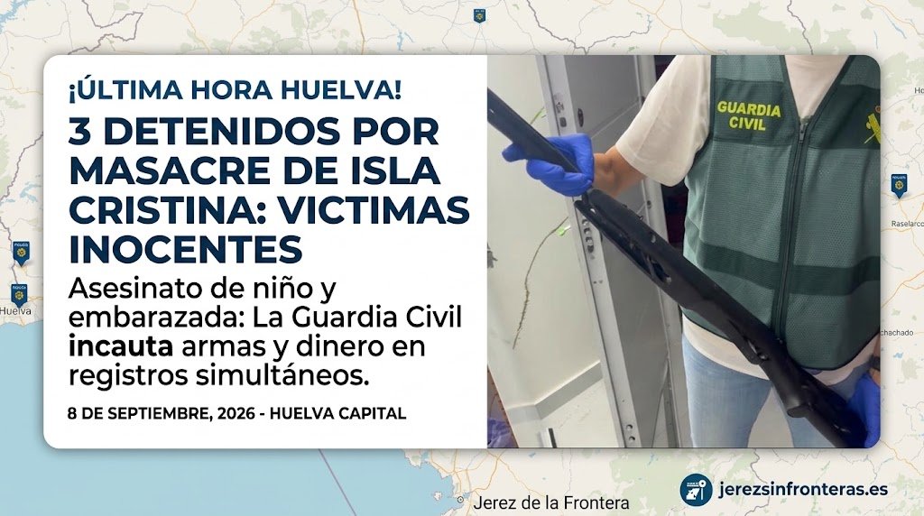 Agente de la Guardia Civil incautando una escopeta durante un registro judicial por el tiroteo en Huelva.