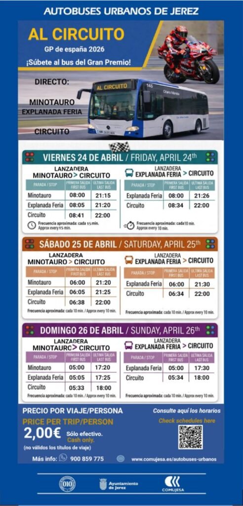 Autobuses urbanos de Jerez para el Gran Premio de España de MotoGP