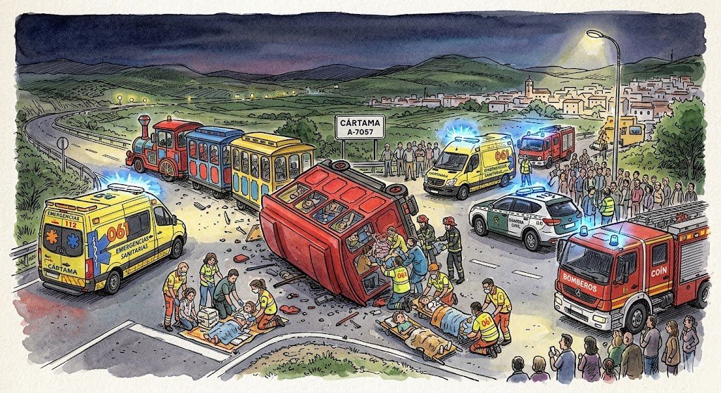 Accidente de tren turístico en Cártama: 18 heridos reabren el debate sobre la falta de cinturones