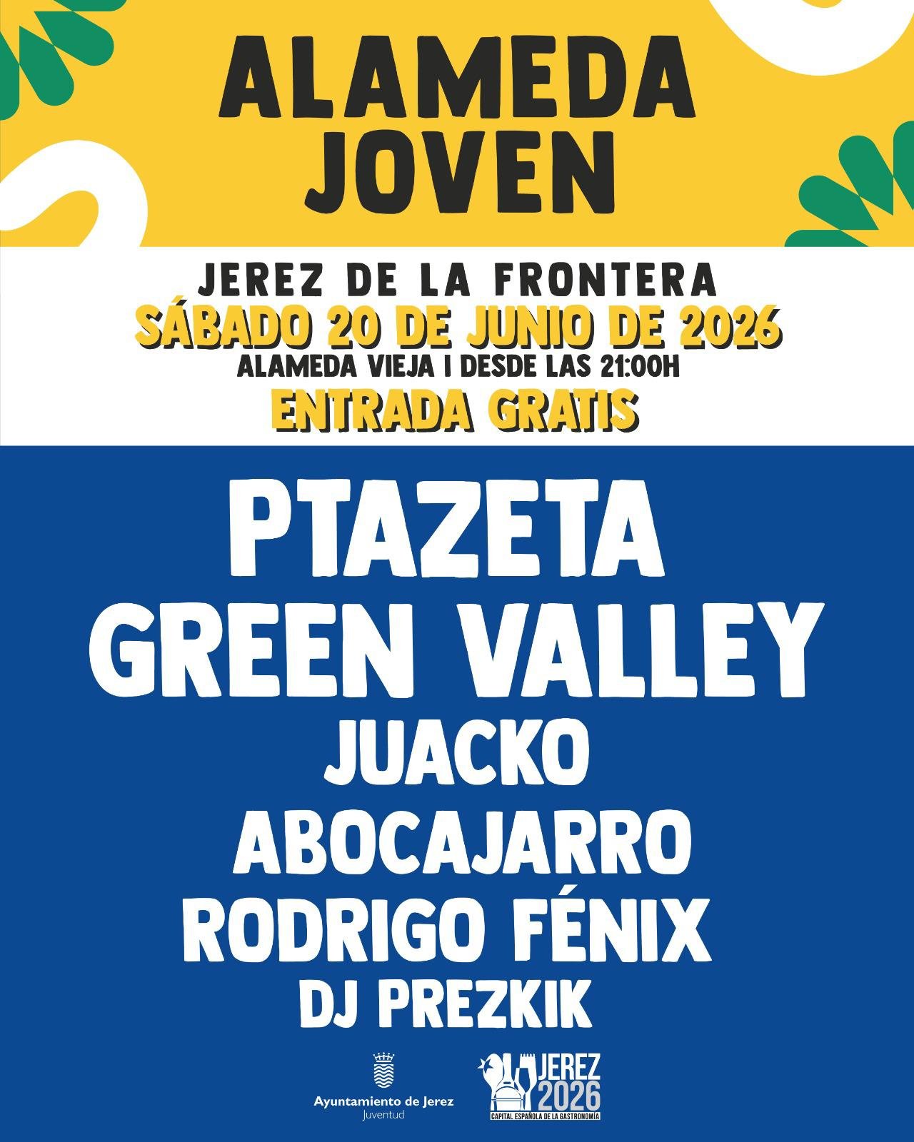 Festival ‘Alameda Joven’ en Jerez 2026: Conciertos gratis de Ptazeta y Green Valley